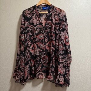 JH Collectibles Woman - Black and Pink Paisley Sheer Blouse - 3X